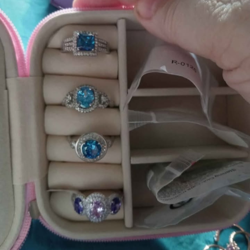 Elegant Blue and Purple Gemstone Ring Set